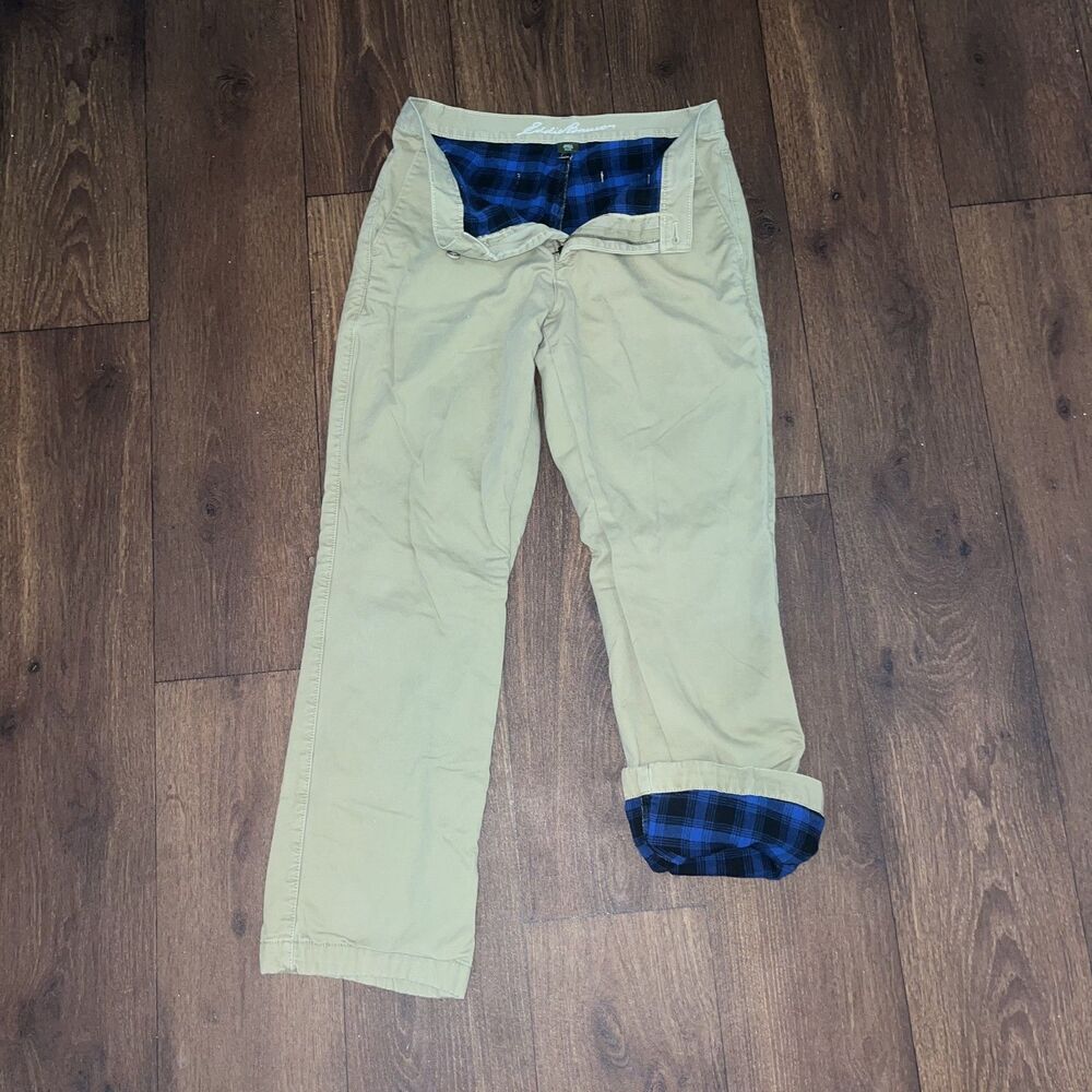 Eddie Bauer 33 x 34 Blue Flannel Lined Khaki Chino Pants Workwear Camping